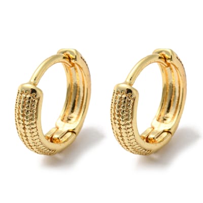 Aros argollas huggie textura puntos 13x14 mm baño oro / par