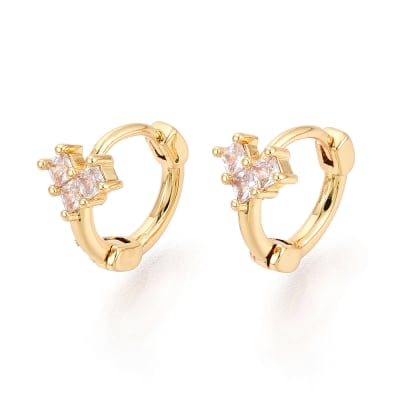 Aros argollas huggie corazón zircón 11x12 mm baño oro / par