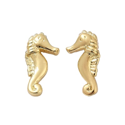 Aros topo topito caballito de mar 9x5 mm baño oro / par