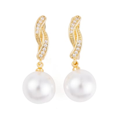 Aros argollas huggie perla colgante 31 mm zircón baño oro  / par