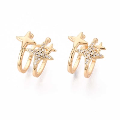 Ear cuff aros solitarios destellos estrellas 15 mm zircón baño oro / unidad