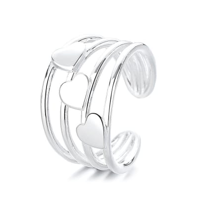 Anillo ajustable triple corazón baño plata / unidad