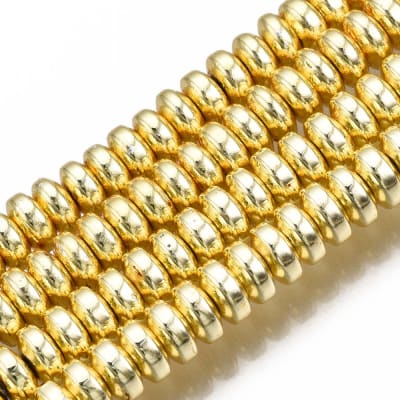 Cuenta hematita redonda plana 4x2 mm baño oro platino / tira