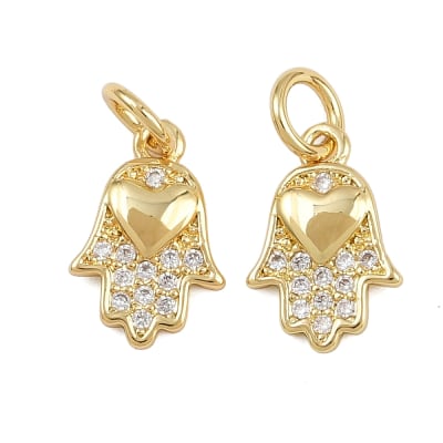 Dije colgante hamsa mano Fátima corazón 12 mm baño oro / unidad