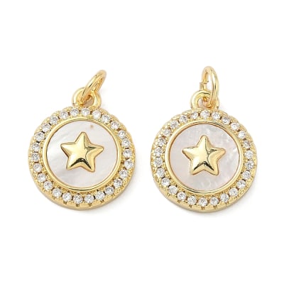 Dije colgante medalla estrella 15 mm baño de oro zircón / unidad