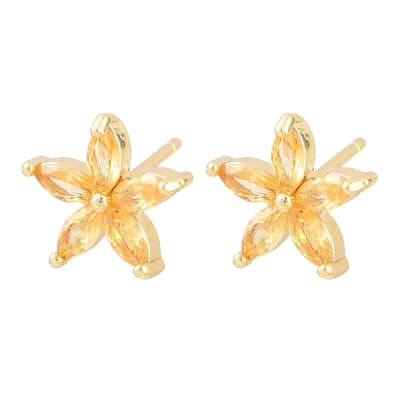 Aros topo topito flor jazmin 12 mm baño de oro / par