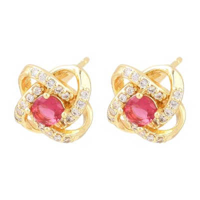 Aros topo topito flor camelia 10 mm baño oro zircón / par