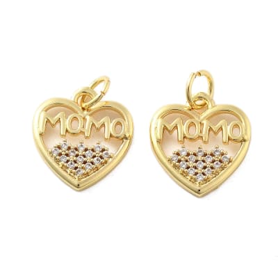 Dije colgante corazón mama 14.5x12.5 mm baño oro zircón / unidad