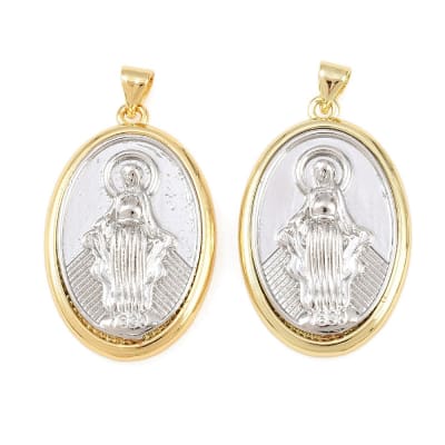Dije colgante medalla Milagrosa 30.5 mm bicolor baño oro platino / unidad