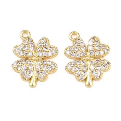 Dije colgante trébol 4 hojas 17.5 mm zircón baño oro / unidad