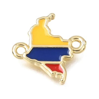 Dije conector esmaltado mapa de Colombia 13.5 mm baño oro / unidad
