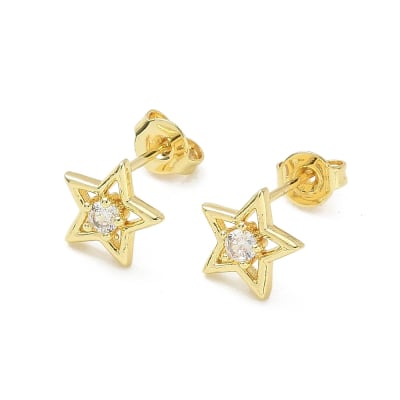 Aros topo topito estrella punto de luz 8.5 mm baño oro / par