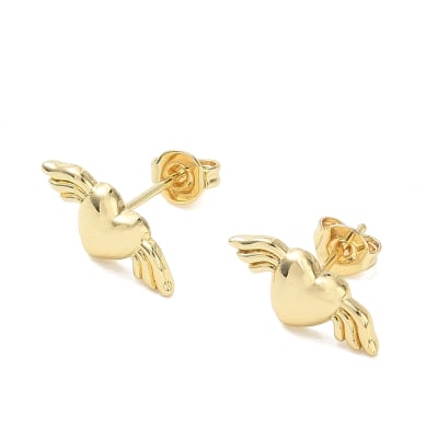 Aros topo topito corazón con alas 15x6.5 mm baño oro / par