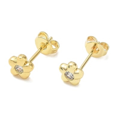 Aros topo topito flor punto de luz 6 mm baño oro / par