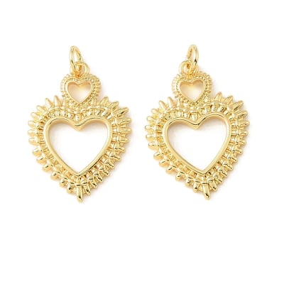 Dije colgante corazón doble radiante 25 mm baño oro / unidad