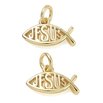 Dije colgante pez cristiano jesus 13x8 mm baño oro platino / unidad