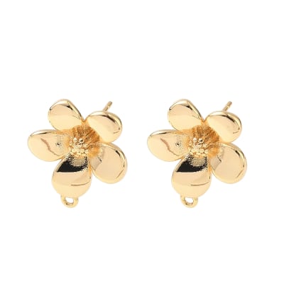 Base de aros forma flor 17.5 mm baño oro / par