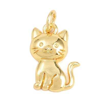 Dije colgante gato felino bebé 15.5 mm baño de oro / unidad