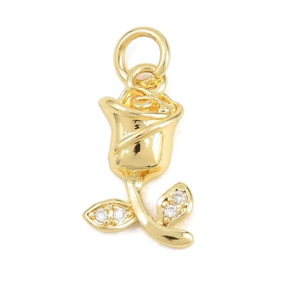 Dije colgante rosa flor 16x9 mm baño de oro zircón / unidad