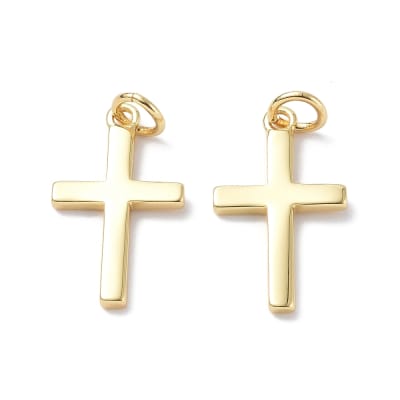 Dije colgante cruz lisa 19 mm baño de oro / unidad