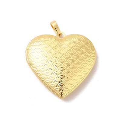 Relicario portafoto locket corazón ondas 29 mm baño oro / unidad