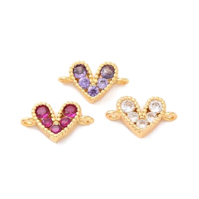 Dije conector corazón zircón 8 mm baño oro / unidad