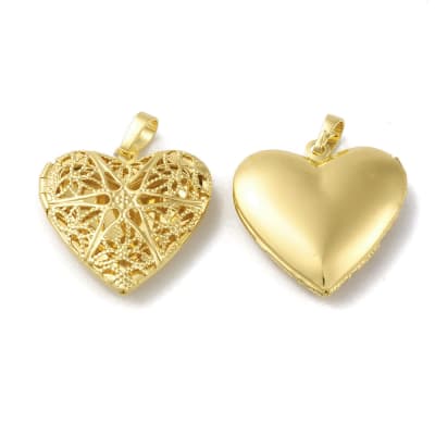 Relicario portafoto locket corazón filigrana 26.5 mm baño oro / unidad
