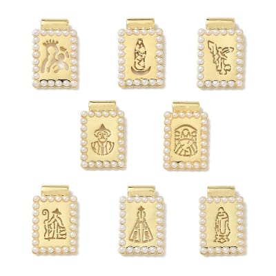 Dije pasador escapulario religioso perla 23x15 mm baño oro / unidad