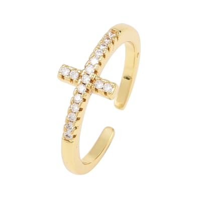 Anillo ajustable cruz 8 mm baño de oro zircón / unidad