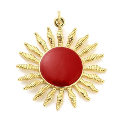 Maxi dije colgante esmaltado sol rojo 34.5 mm baño de oro / unidad