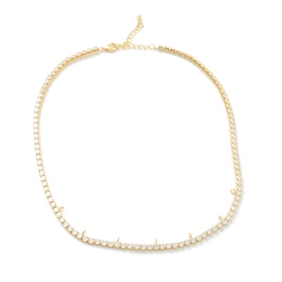 Base collar strass 40 cm con argollas abiertas zircón baño oro / unidad