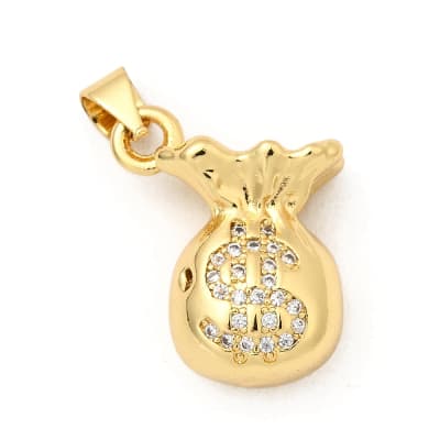 Dije colgante bolsa saquito dinero fortuna zircón 18x15 mm baño oro / unidad