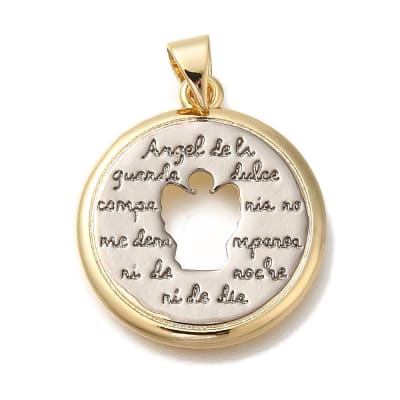 Dije colgante medalla oración ángel de la guarda bicolor baño oro platino / unidad
