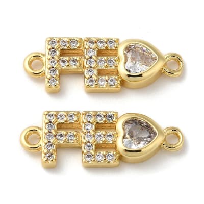 Dije conector fe corazón 18 mm religioso zircón baño de oro / unidad