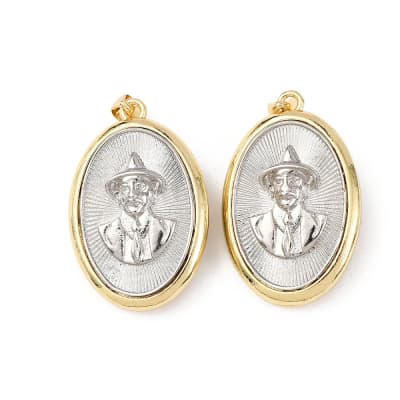 Dije colgante medalla San José Gregorio Hernández 30.5 mm bicolor baño oro platino / unidad