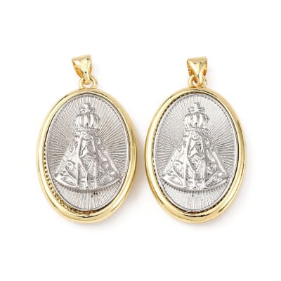 Dije colgante bicolor virgen del valle aparecida baño oro platino / unidad