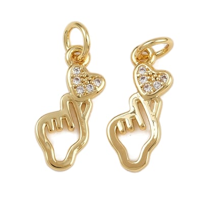 Dije colgante corazón coreano 16x7 mm baño oro zircón / unidad