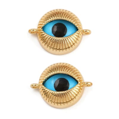 Dije conector ojo turco vidrio 21 mm baño oro / unidad