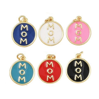 Dije colgante esmaltado mamá mom 16 mm baño oro / unidad