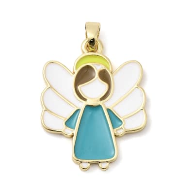 Dije colgante esmaltado angel bautizo 25x19.5 mm baño oro / unidad