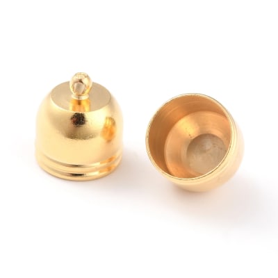 Terminal maxi campana tapa cuero 15 mm baño oro / par