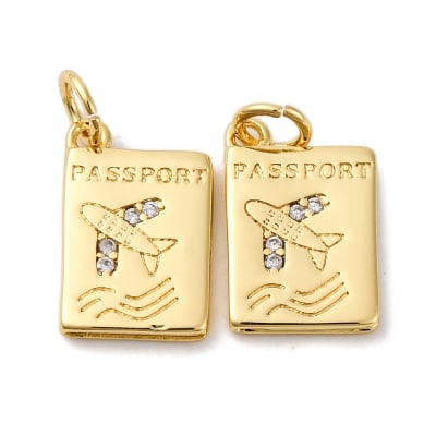Dije colgante pasaporte viaje 14 mm baño de oro / unidad
