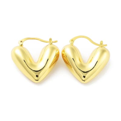 Aros argollas corazón chunky 29 mm baño oro  / par