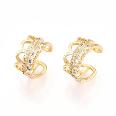 Ear cuff aros solitarios corona 15 mm zircón baño oro / unidad