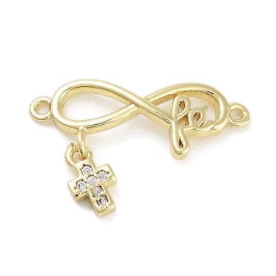 Dije conector corazón cruz fe religioso zircón baño de oro / unidad