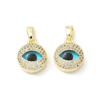 Dije colgante vidrio ojo turco baño oro 13.5 mm zircón / unidad
