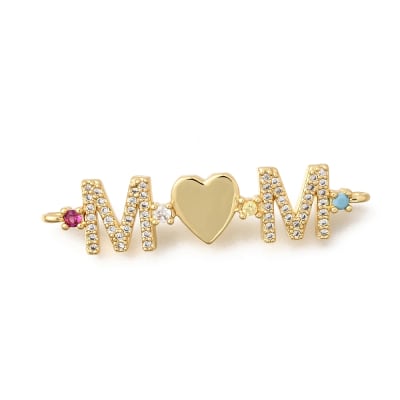 Dije conector corazón mom 38x9 mm baño oro zircón / unidad