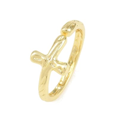 Anillo ajustable cruz textura ondulada baño de oro platino / unidad