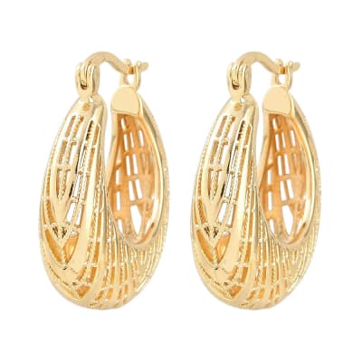 Aros argollas estilo vintage 27 mm baño de oro / par