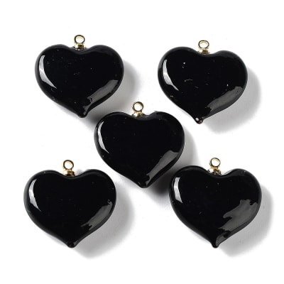 Dije colgante corazón negro 18.5 mm murano / unidad